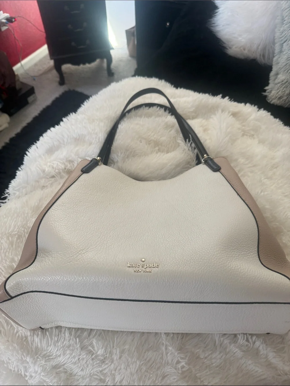 kate spade White and Blush/Tan Leather Shoulder Bag